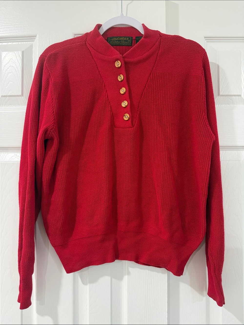 Vintage Eddie Bauer Red Cowl-Neck Button Sweater 100% cotton